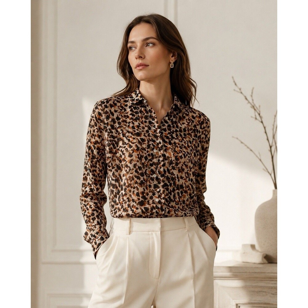 Chloe Stora Celine Leopard Print Cotton Blouse Women’s FR 42 US 10 Button Up
